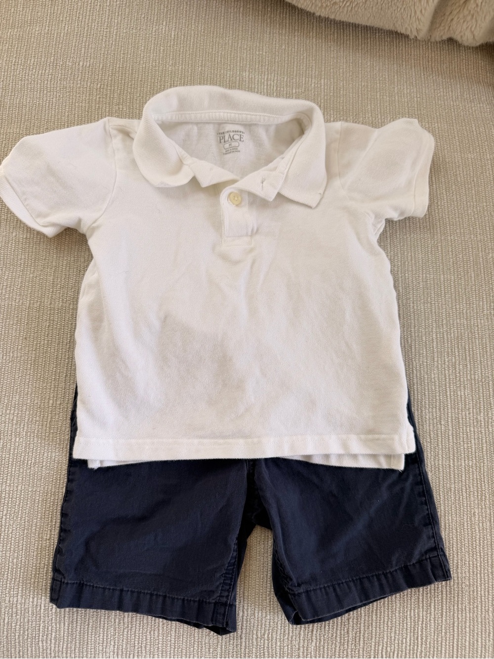 The Children's Place White Polo Shirt and navy short set 3T